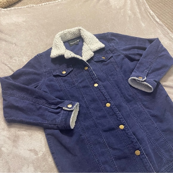 Boohoo Navy Blue Corduroy Trucker Jacket - Picture 3 of 5